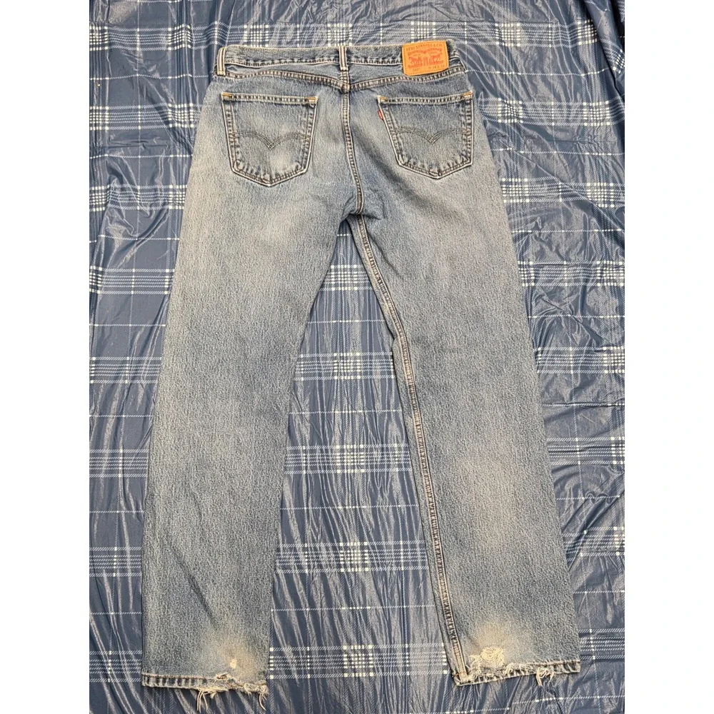 Vtg Levis 505 Regular Fit Straight Leg Light Wash Jeans‎ Mens 34x34 Distressed
